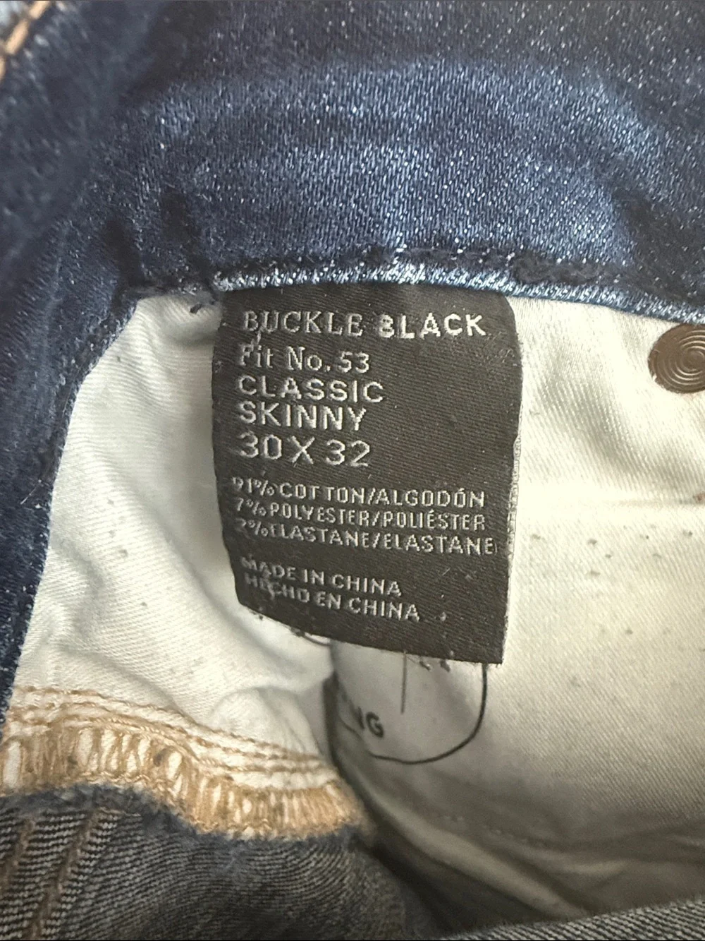 Buckle Black Dark Indigo Denim Jeans with Black Logo Patch